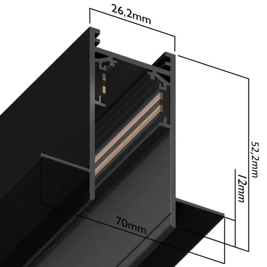 Трековая система встраиваемая MAGNETIC S20 48V 4TRA BLACK 3000x70x52mm