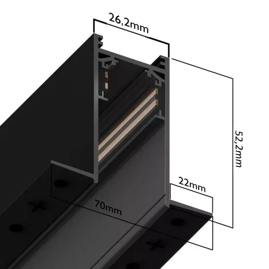 Трековая система встраиваемая MAGNETIC S20 NEW 48V 4TRA BLACK 3000x70x52mm