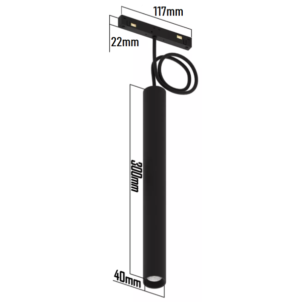 Светильник SPOT MAGNETIC S15 48V 12W 24° CRI90 OSRAM 3000K | Черный корпус D30х300mm