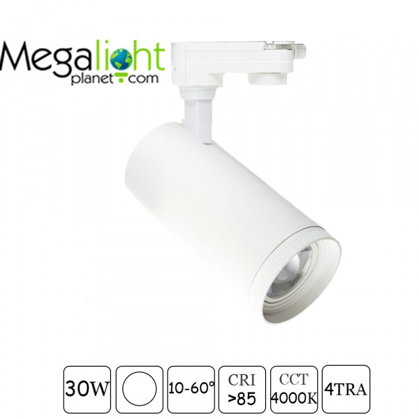 Светильник CITY ZOOM 30W 4000K CRI85 10-60° 4TRA | Белый корпус D80xL155mm